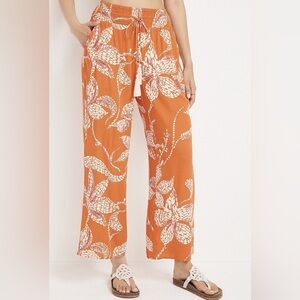 NWT Maurices Orange Floral Wide Leg Flowy Pants Sz‎ Large Vacation Wear